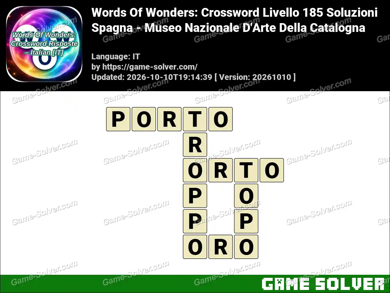 Words Of Wonders: Crossword Livello 185 Soluzioni – Spagna – Museo Nazionale D’Arte Della Catalogna